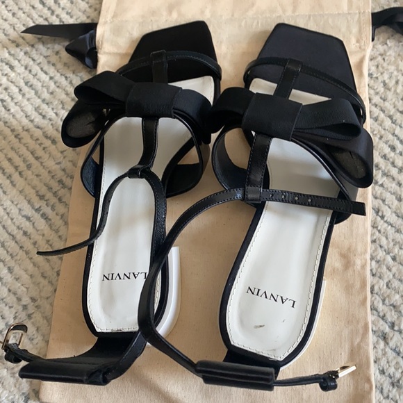 Lanvin Paris Womens Gladiator Bow Heel Sandals Black - Picture 5 of 8